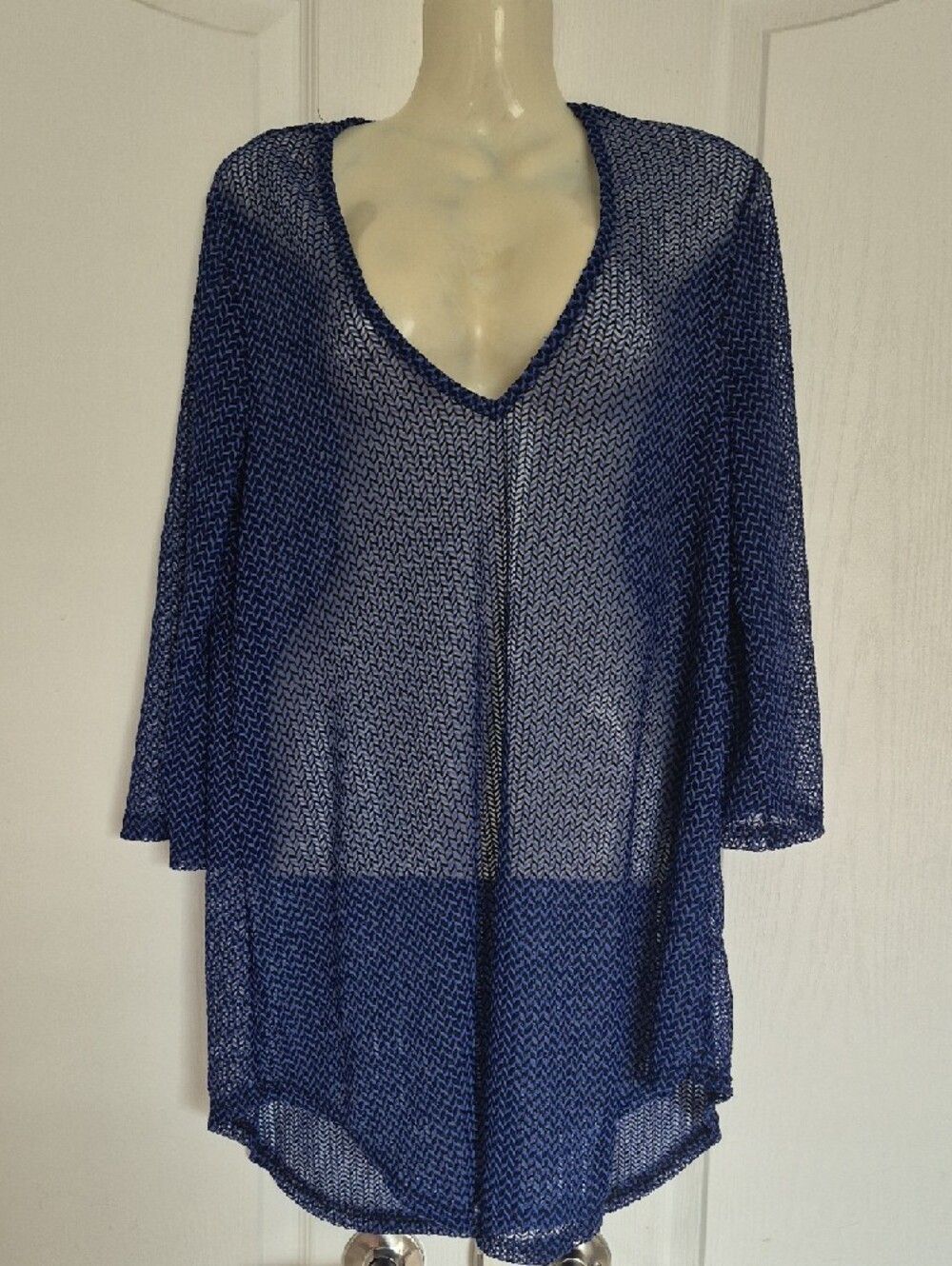 Jordan Taylor Navy Sheer V-Neck Swim Coverup - Picture 3 of 16